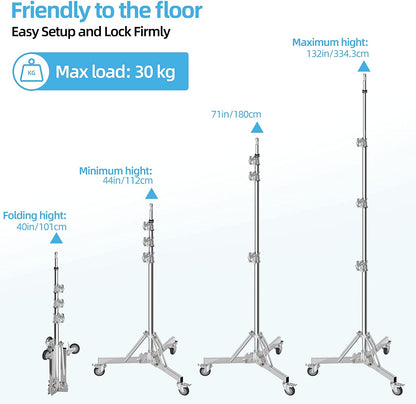 10.8ft/330cm Stainless Steel Light Stand with Casters, Spring Cushioned Heavy Duty Adjustable Rolling Photography Tripod Stand - EMART INTERNATIONAL, INC (Official Website)