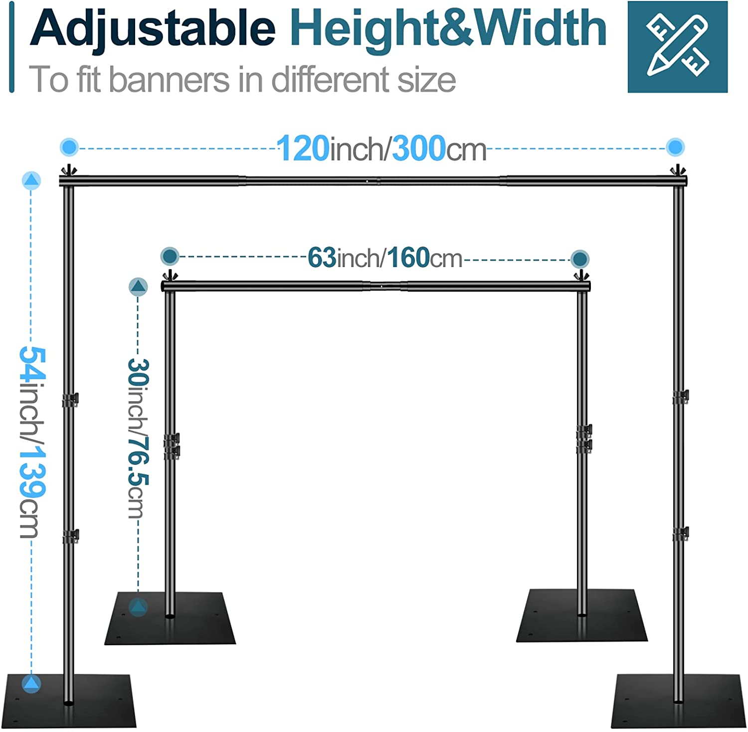 6.5 x 10 ft Adjustable Backdrop Stand with Steel Base