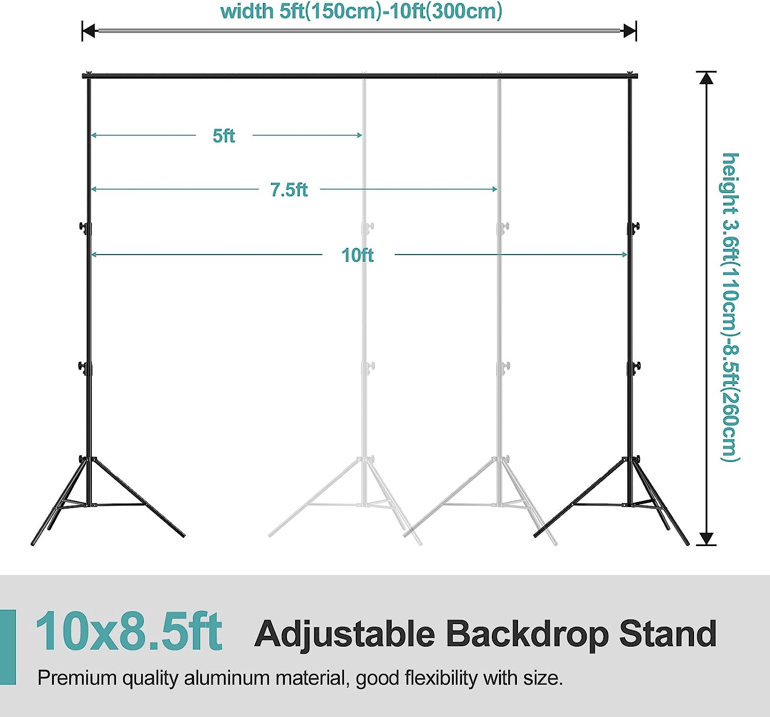 【Air Cushioned】Heavy Duty Backdrop Stand 10 ft x 8.5 ft