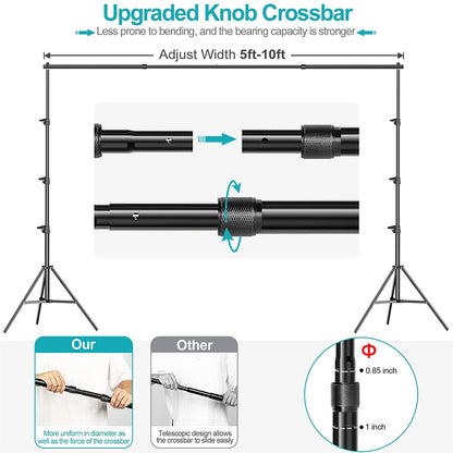 EMART 8.5x10ft Upgrated Backdrop Stand Kit, Photo Video Studio Background Support System with Adjustable Knob Crossbars - EMART INTERNATIONAL, INC (Official Website)