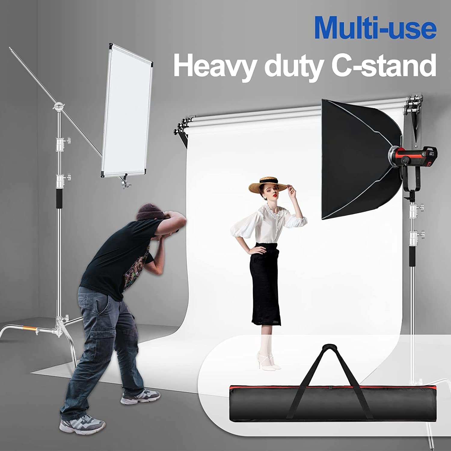 Extendable Leg C Stand Photography with 4.2ft/128cm Boom Arm, Stability Heavy Duty Stainless Steel - EMART INTERNATIONAL, INC (Official Website)
