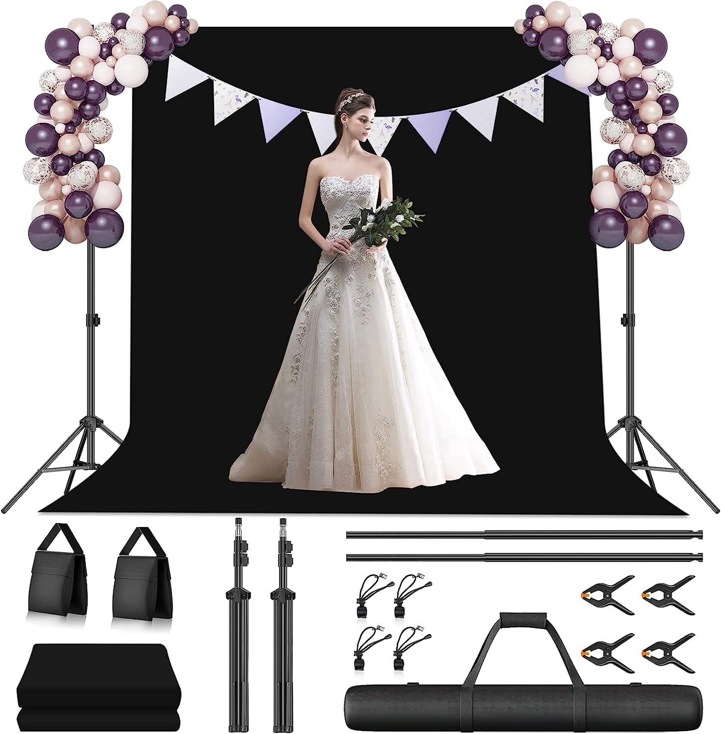【Light Weight】 Flip-Lock Design Backdrop Stand with 2 Cross Bars