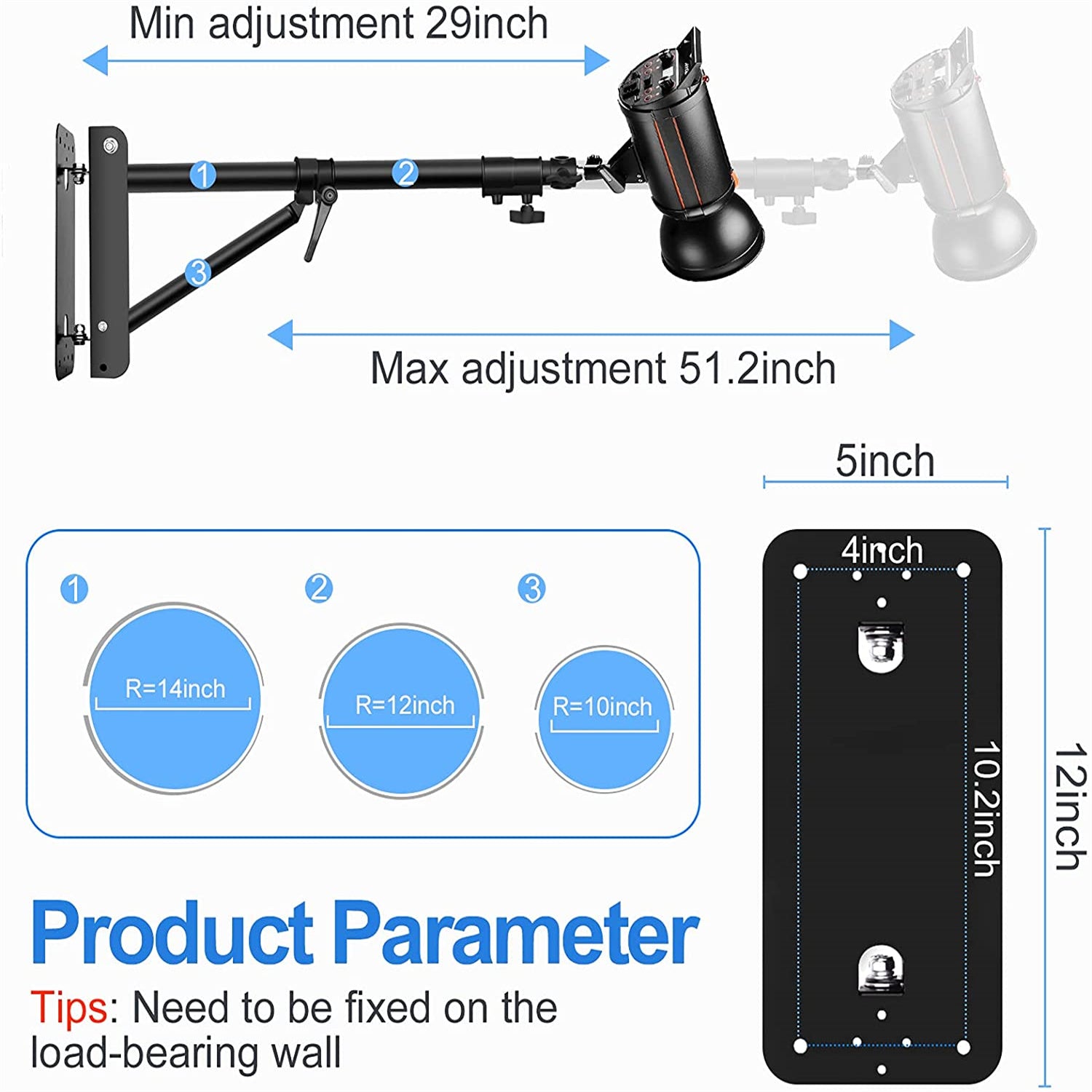 EMART Wall Mounting Triangle Boom Arm for Photography/ Ring Light /Softbox/ Reflector /Umbrella /Monolight - EMART INTERNATIONAL, INC (Official Website)