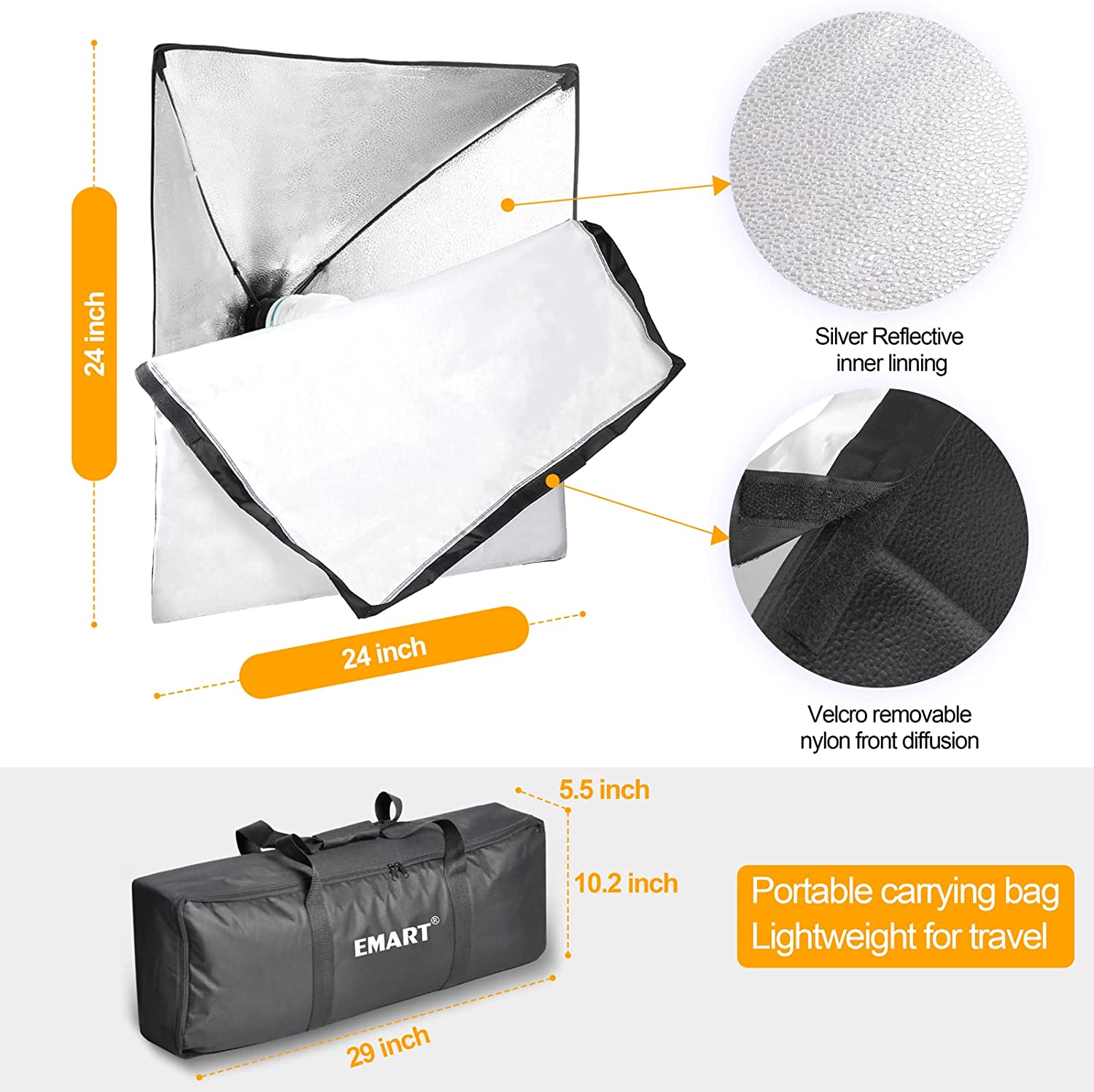 Ideas Illuminated 24"x24" 1000W Softbox Lighting Kit with Reflector, Photography Soft Box Continuous Light Set with Photo Studio Bulbs - EMART INTERNATIONAL, INC (Official Website)