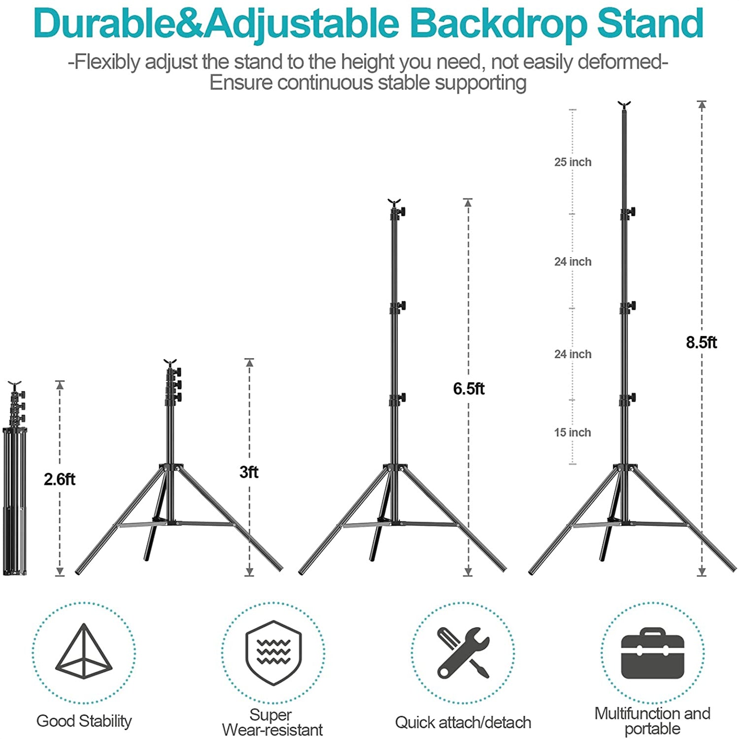 8.5 x 10 ft Upgraded Backdrop Stand Kit with Adjustable Knob Crossbars