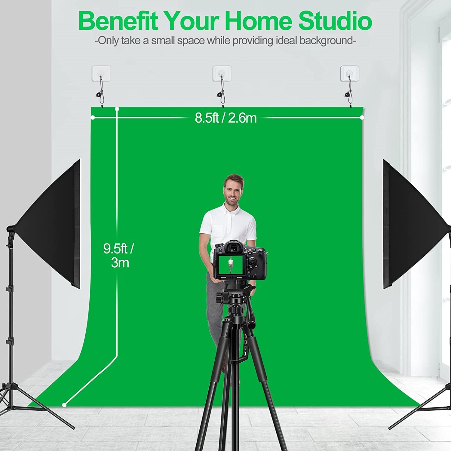 8.5 x 9.5 ft Wall Stick Black/White/Green Photo Backdrop