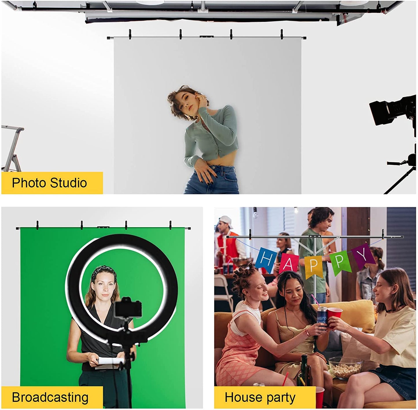 5.8x6ft Backdrop Stand, T Shape Portable Backdrop Stand Stainless Steel Background Stand Kit - EMART INTERNATIONAL, INC (Official Website)