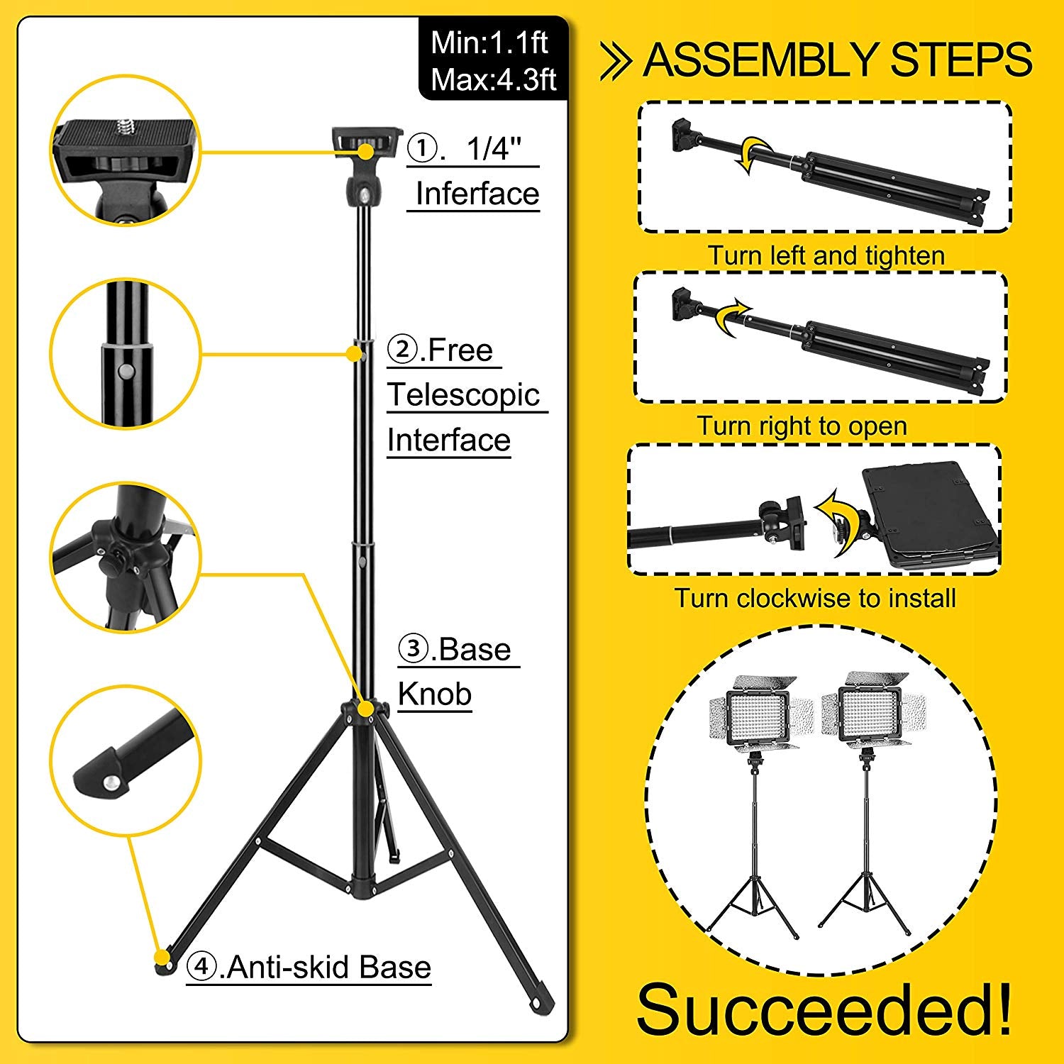 Dimmable 176 LED Panel Lighting Kit with 4.3 ft Light Stand