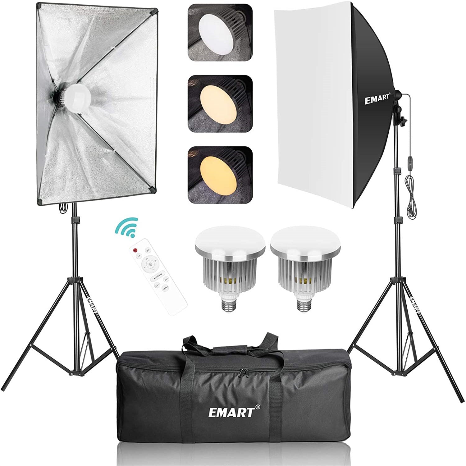 EMART Softbox Lighting Kit, Dimmable Continuous Lighting Soft Box Set with 3 Color Temperature 45W Light Bulbs - EMART INTERNATIONAL, INC (Official Website)